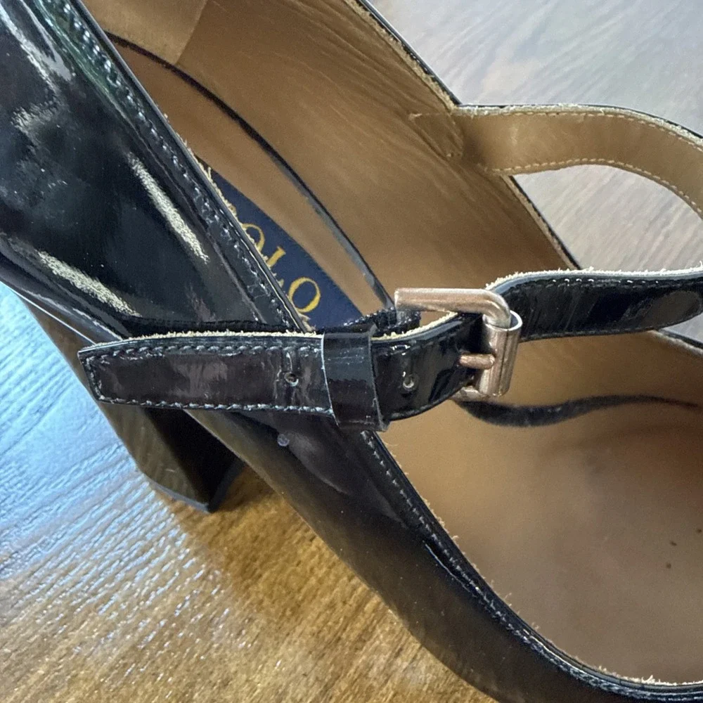 Polo Ralph Lauren Emerson Patent Leather Mary Jane Pumps Black Size 39 US 8.5